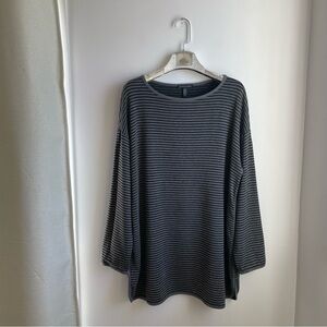 Eileen Fisher Tencel Lyocell Grey Black Striped Crew Neck Top size S